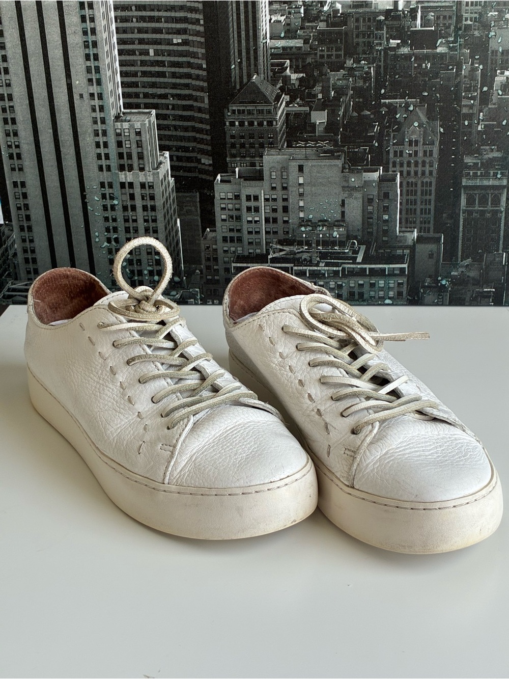 Frye White Leather Low-Top Sneakers